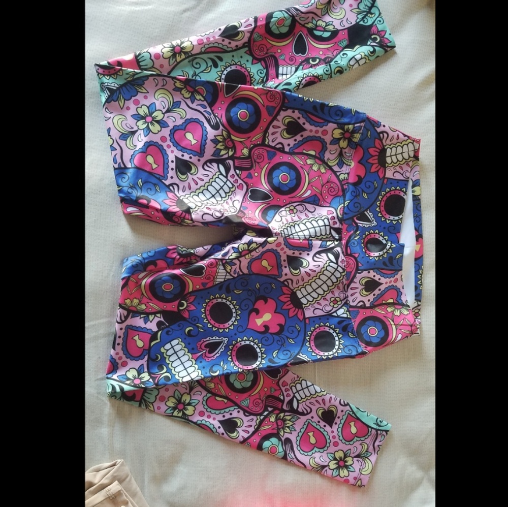 Colorful Sugar Skull Legging - high waist